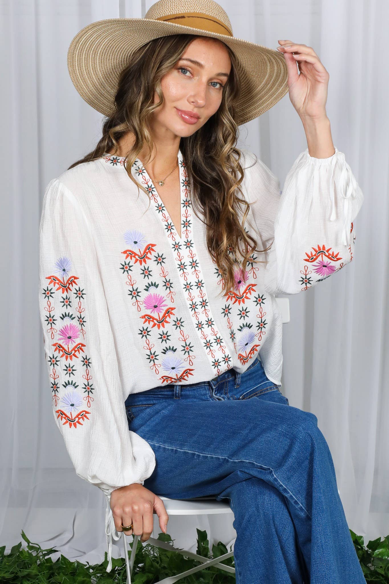 Vine & Love - Wholesale Blouse - Women's - Vintage Embroidered Bohemian Blouse Top VT8300314