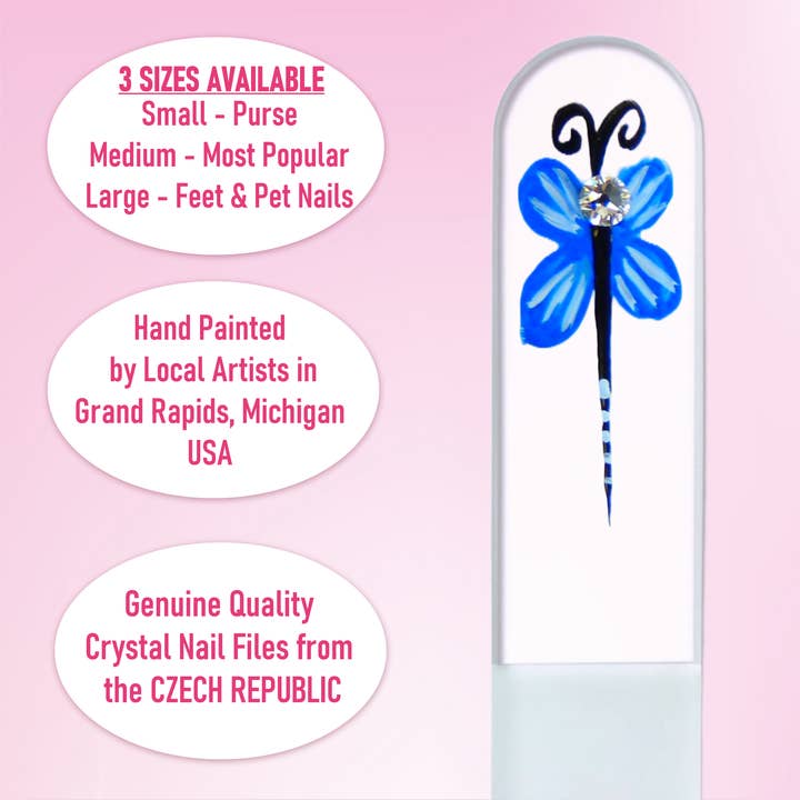 Classy Nail Files - Wholesale Nail File - Blue Dragonfly Swarovski Crystal Handpainted Czech Nail File