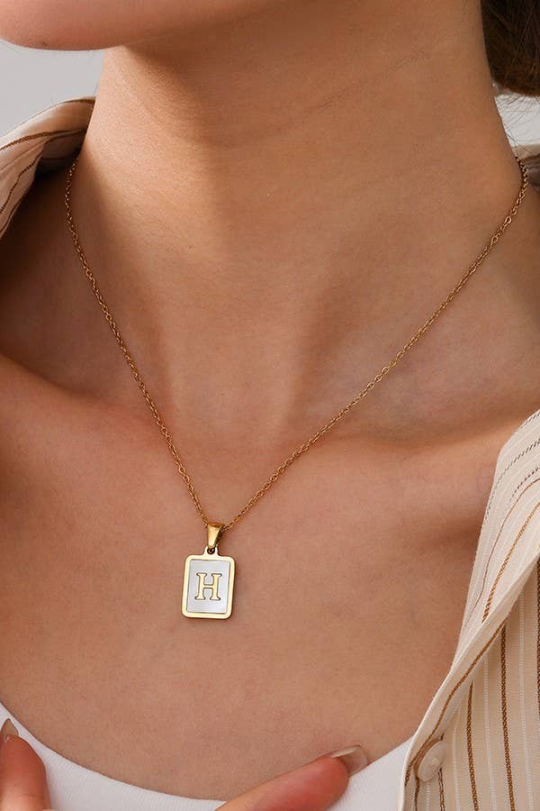 JOSSLYN by wall to wall - Wholesale Pendant/Charm Necklace - MOP  INITIAL STAINLESS STEEL TARNISH FREE NECKLACE | 40NK31410