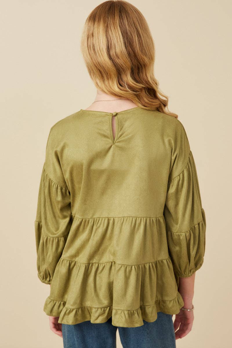 Hayden LA - Vendita all'ingrosso Maglietta - Bambini - Top vegano da ragazza con maniche a sbuffo a strati in pelle scamosciata11