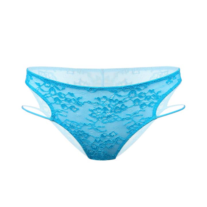 Mutandina sfacciata a vita bassa Amphitrite Blue Flame per la vendita all'ingrosso da parte di Monique Morin Lingerie
