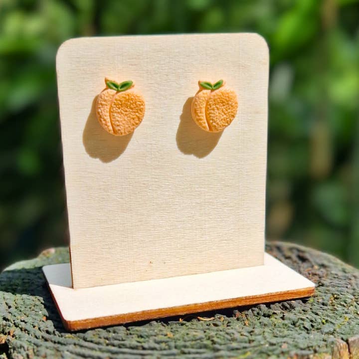 Handmade Polymer Clay Peach Fruit Hypoallergenic Studs for wholesale by Green Grove Designs