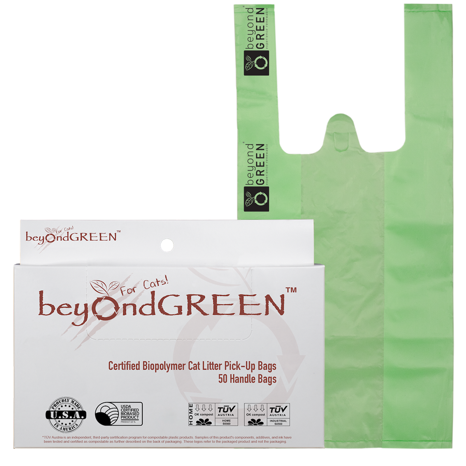 beyondGREEN biotech, Inc. - Vente Sac à déjections canines - Sacs de litière végétale régulière pour chats avec poignées – 50 unités0