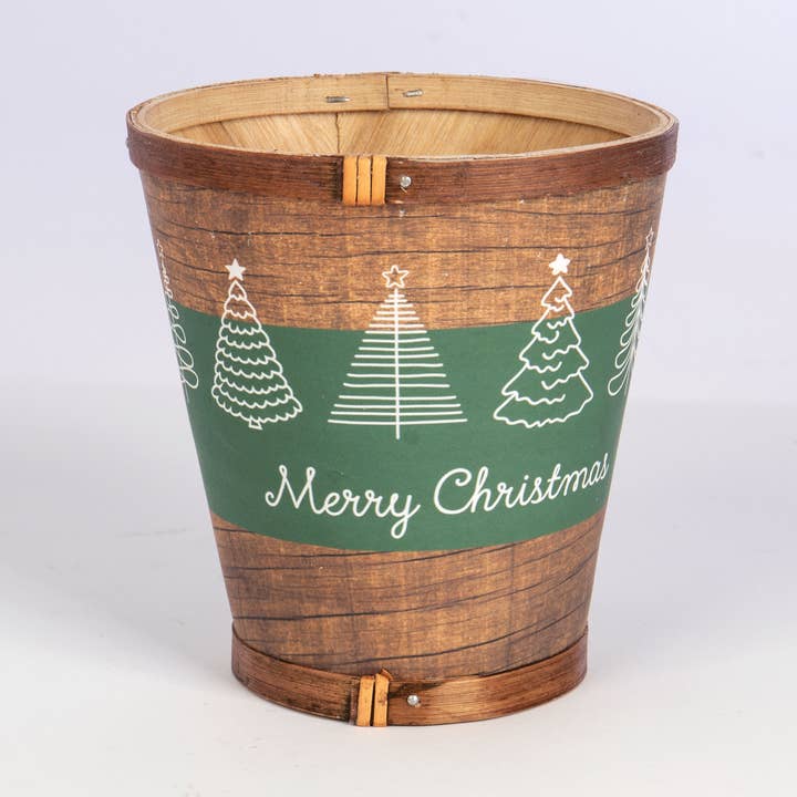 Round Splitwood Merry Christmas Planter w/ Liner for wholesale by Willow Group