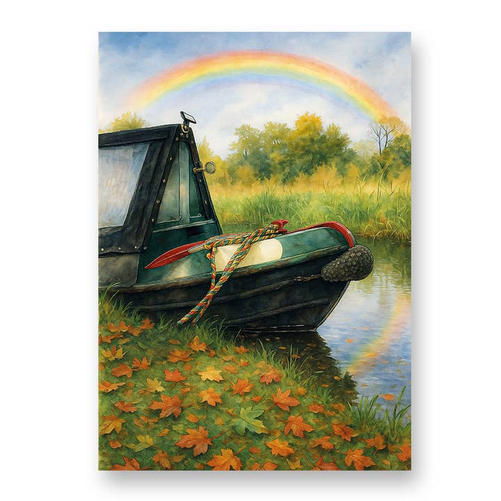 Biglietto di auguri con chiatta e arcobaleno con busta per la vendita all'ingrosso da parte di Creative Carousel Publishing