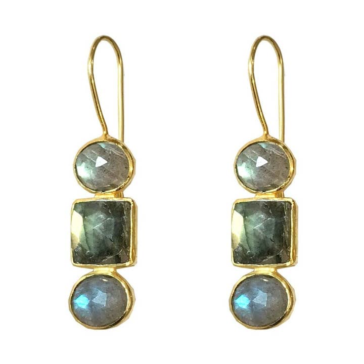 Brincos ADMK Círculo e Quadrado de Labradorite por atacado de ADMK Jewelry