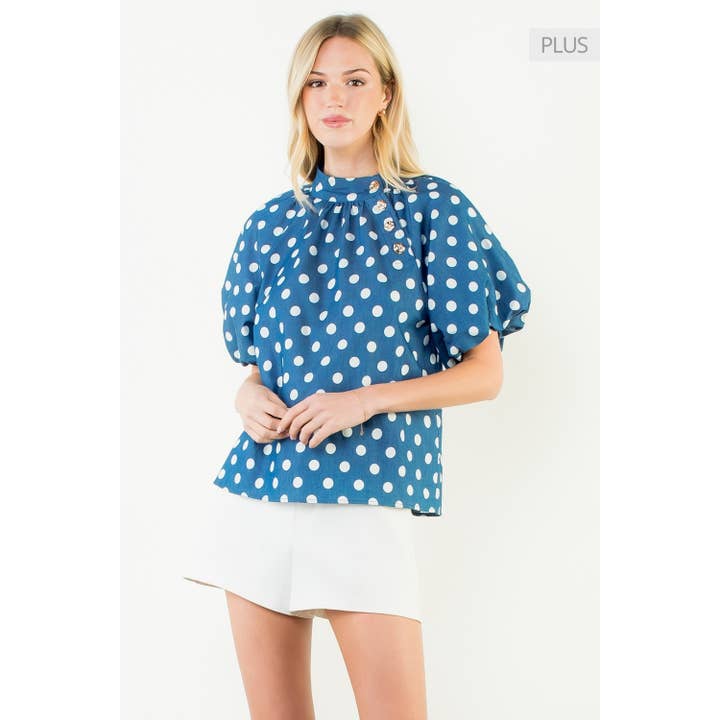 Top a collo alto con maniche a sbuffo e pois, taglia XL per la vendita all'ingrosso da parte di THML