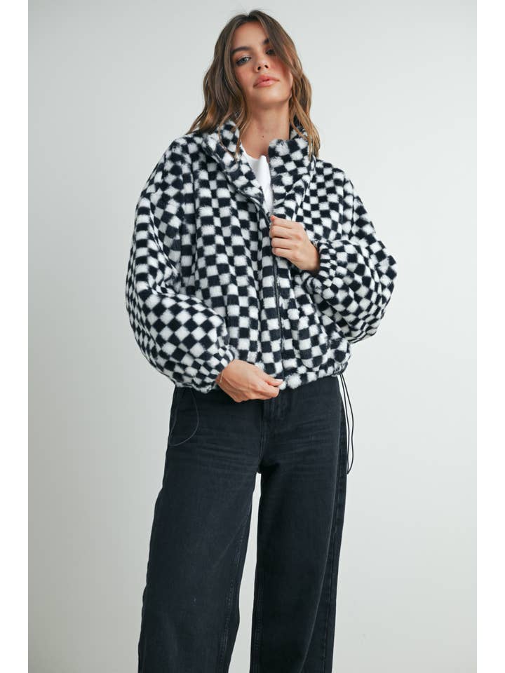 BUTTERMELON - Wholesale Jacket - Women's - Fall Winter Checker Teddy Fall Jacket - BMJ700314