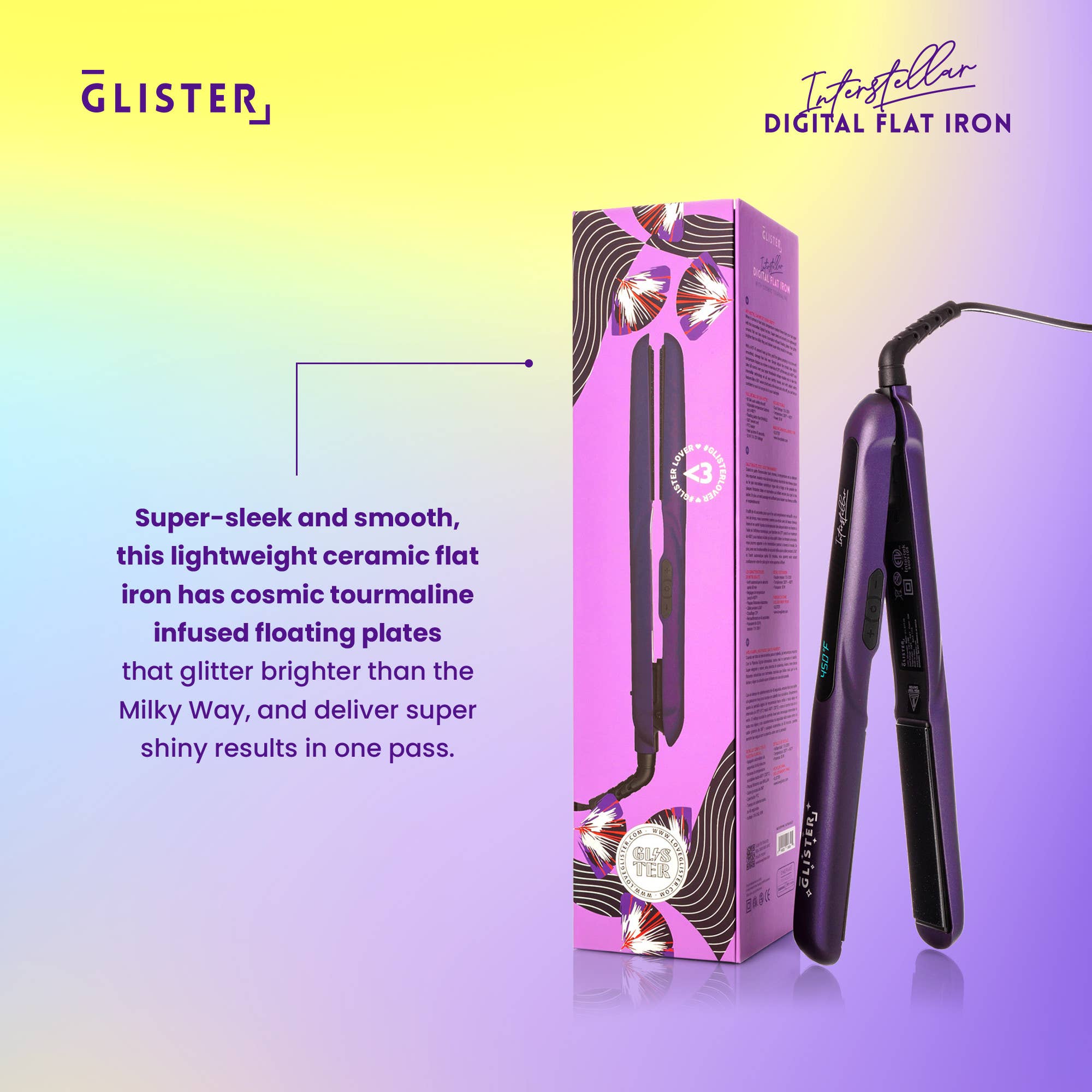 Glister - Wholesale Straightener/Flat Iron - Glister 1.25" Digital Tourmaline Flat Iron Purple w/ Display30