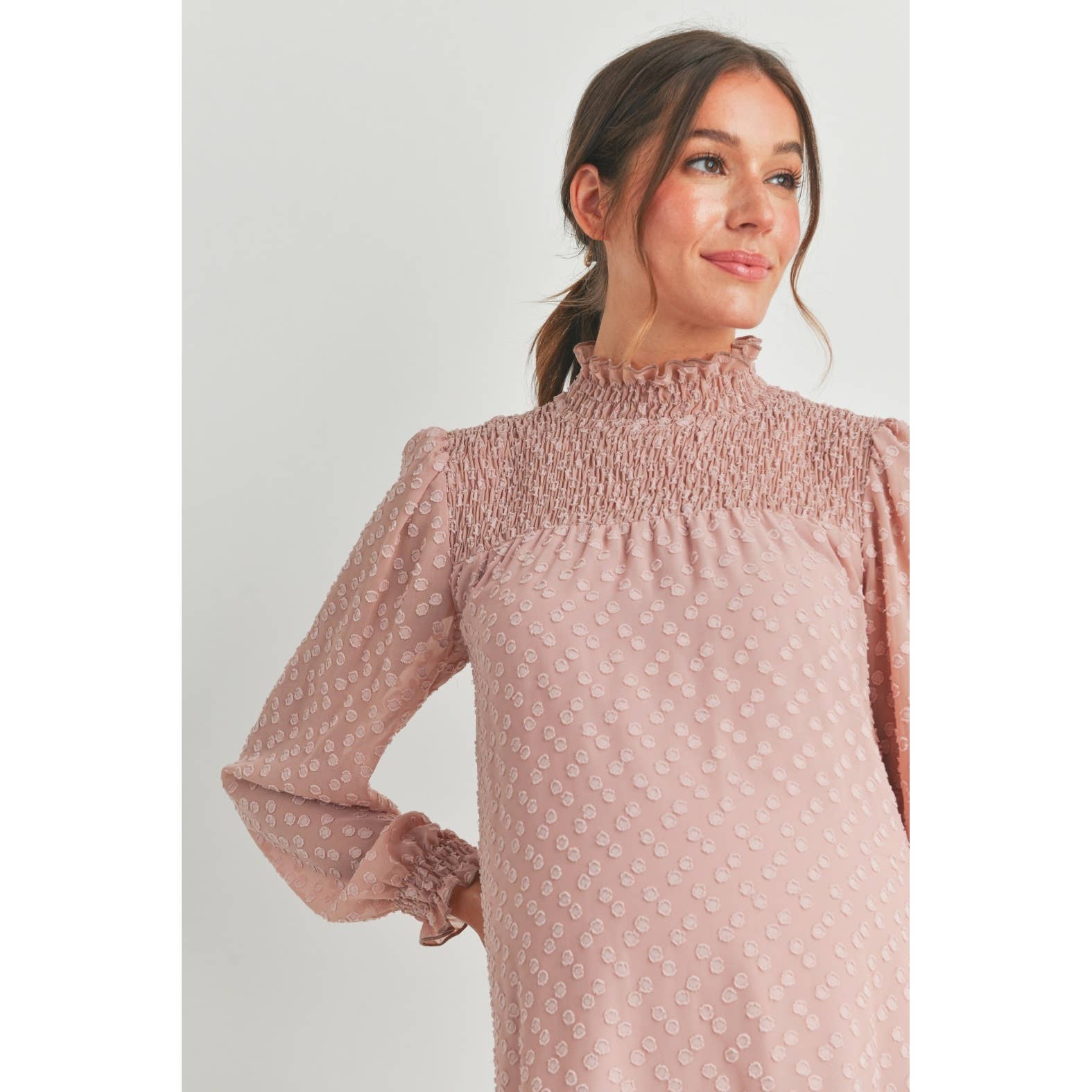 Hello Miz - Wholesale Dress - Maternity - Smocked Long Sleeve Mock Neck Maternity Dress12