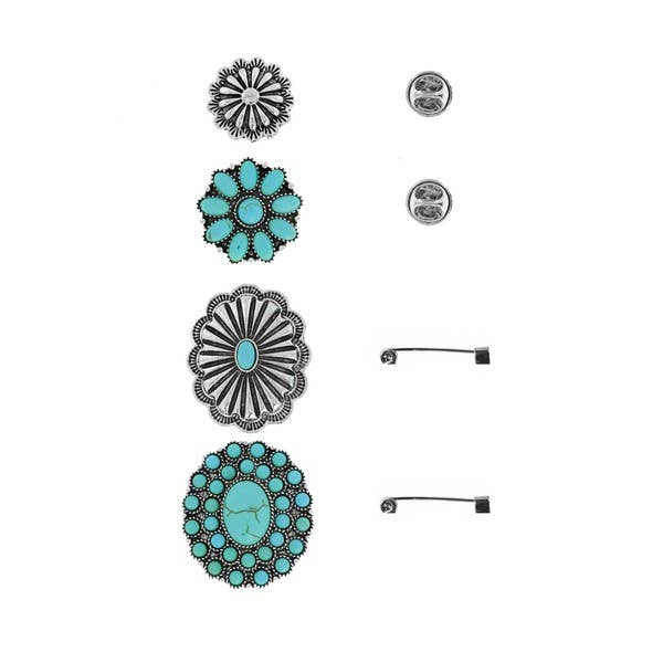 anbfashion - Wholesale Brooch - 4-PACK WESTERN ASSORTED STONE BROOCH PIN SET