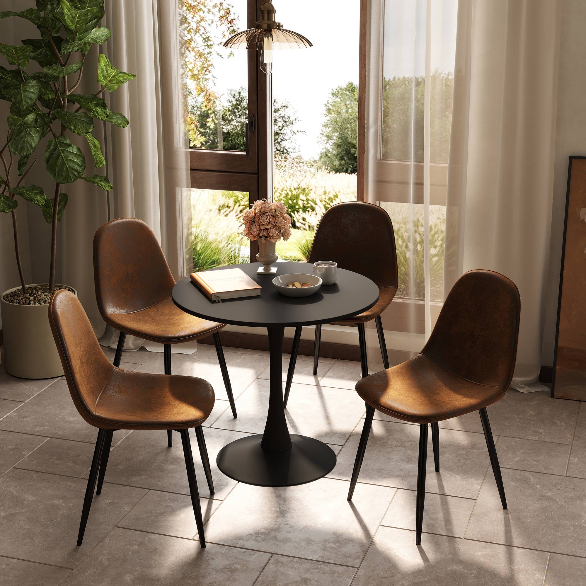 39F Inc. - Wholesale Patio Set - 5-Piece Round Dining Set-Clift Table with 4 Charlton Chairs0