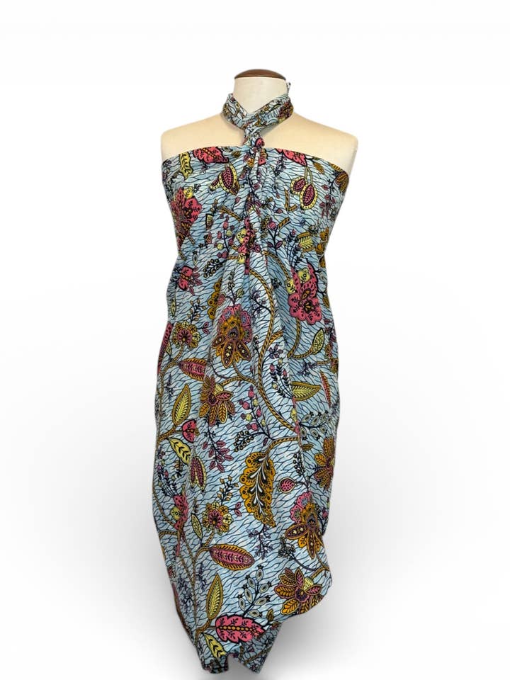 Sarong / pareo - Cotton Beachwear wrap skirt / baby carrier wrap - Blue Flowers for wholesale by AfricanFabs