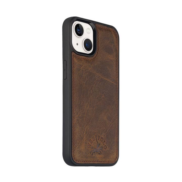 Westpolo Aged Leather Apple Iphone 13 Phone Case - Brown for wholesale by WESTPOLO