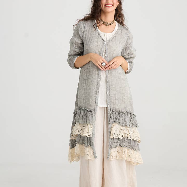 Florette Linen and Lace long Coat | Coconut Florette Linen and Lace long Coat | Coconut