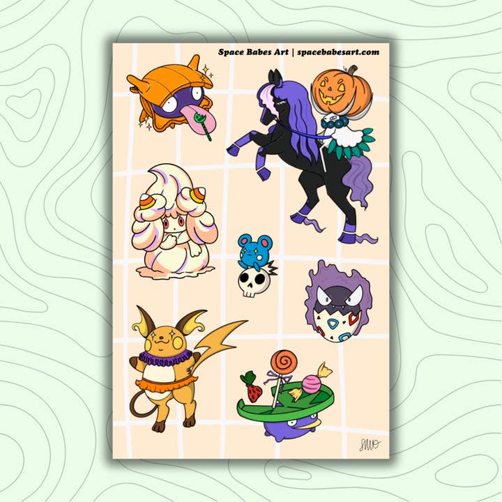 Pokemon Halloween Sticker Sheet for wholesale by Space Babes Art