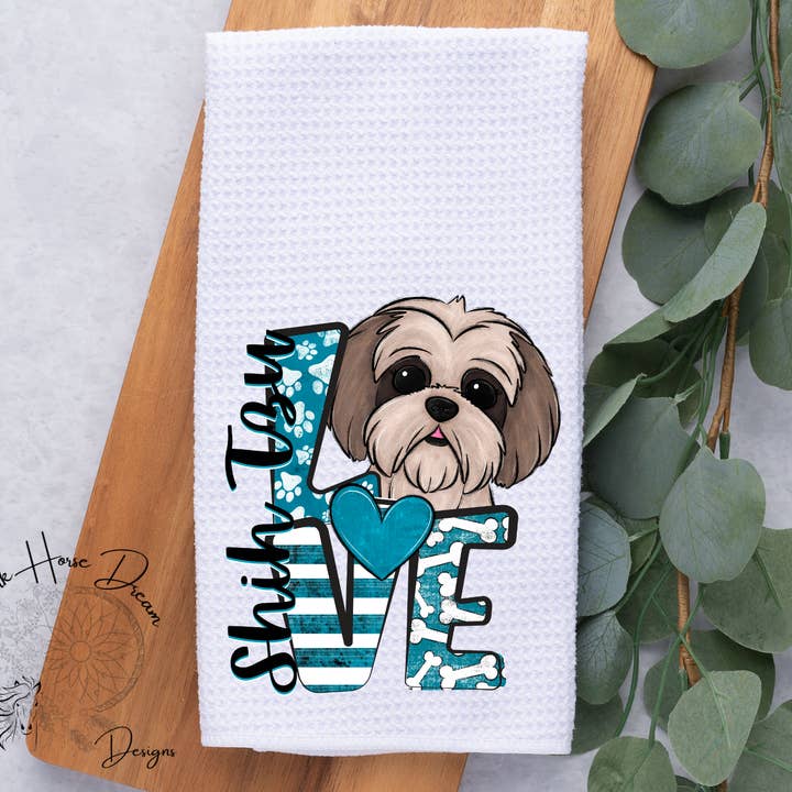 Shih Tzu Love, Cartoon Pet, Dog Lovers / Dish / Hand Towel for wholesale by Dark Horse Dream Designs LLC