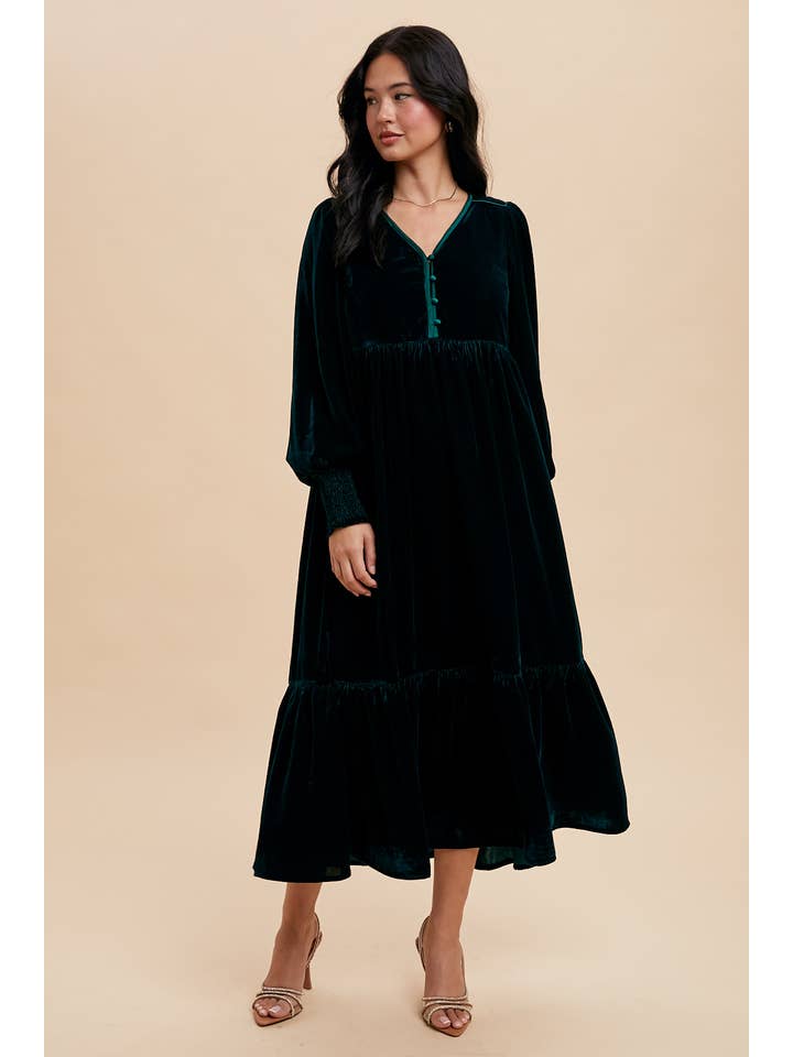 In Loom - Wholesale Dress - Women's - VELVET LONG SLEEVE MAXI DRESS