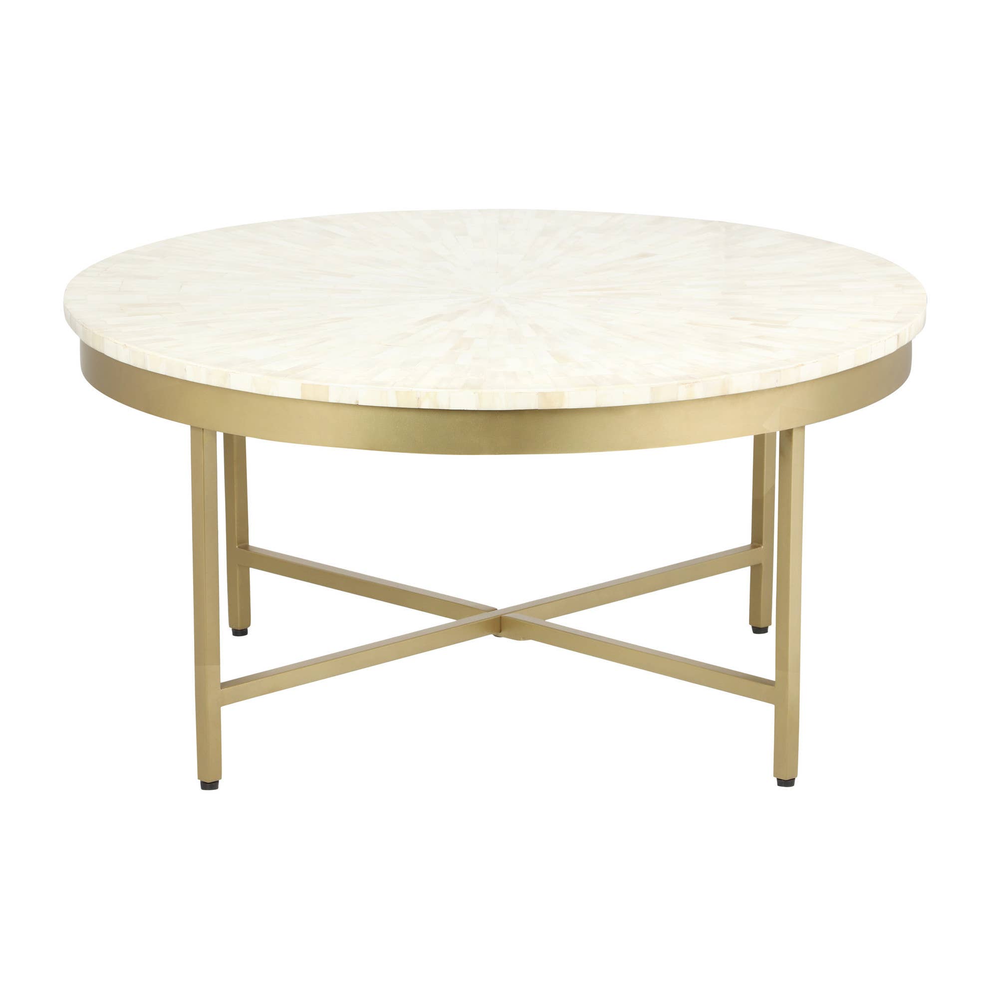 HomeRoots - Wholesale Coffee Table - 18" Ivory And Gold Wood And Steel Round Coffee Table4