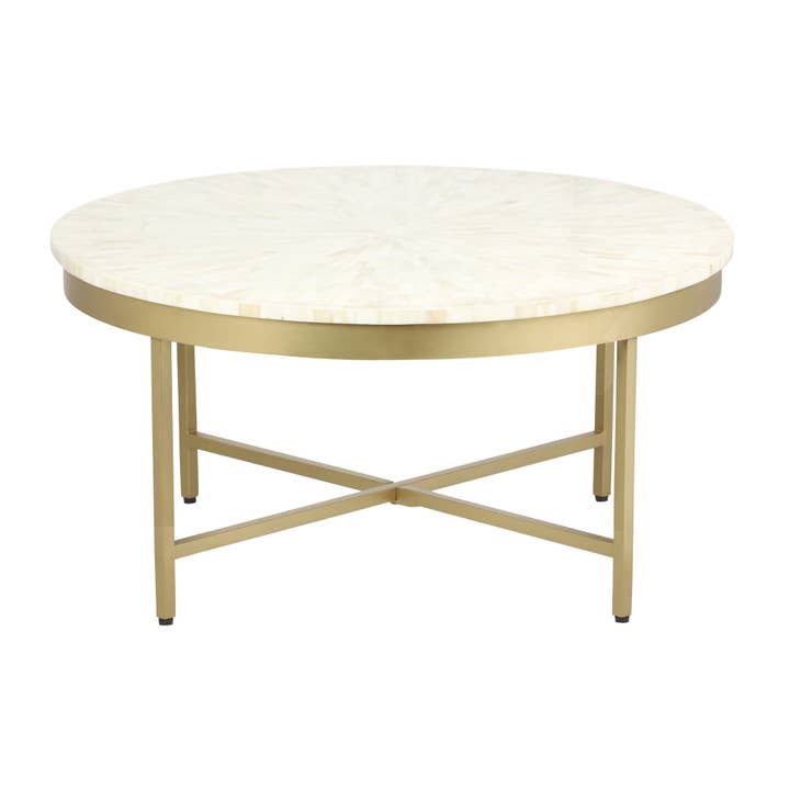 HomeRoots - Wholesale Coffee Table - 18" Ivory And Gold Wood And Steel Round Coffee Table4