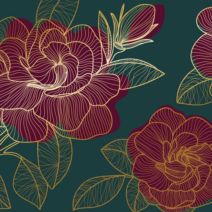 Röd ros tapet, grön bakgrundsmural, överdimensionerad väggkonst i specialstorlek, icke-vävd, icke-adhesiv, modern tapet, avtagbar för wholesale av Walloro Luxury Embossed Wallpaper