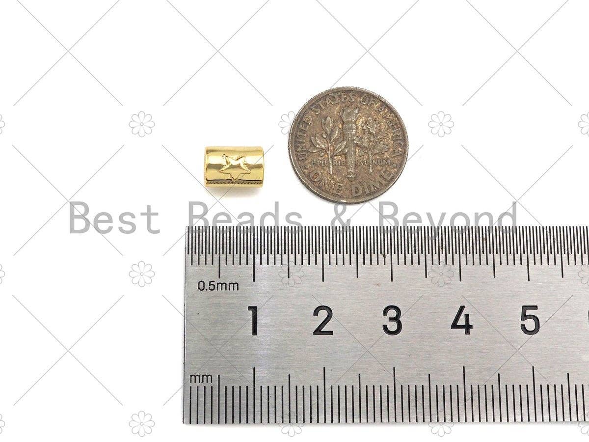 BestBeads&Beyond - Wholesale Kralen - 18K gouden hooggepolijste ster op buis spacer kralen, grote gat buis spacer kralen, Heren sieraden bevindingen, Armband kralen, 9x7mm, Sku #Y3873