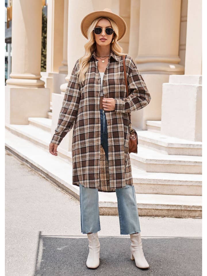 Sweetkama - Wholesale Button Down Shirt - Women's - Ladies Plaid Lapel Long Sleeves Casual Shirt 68316