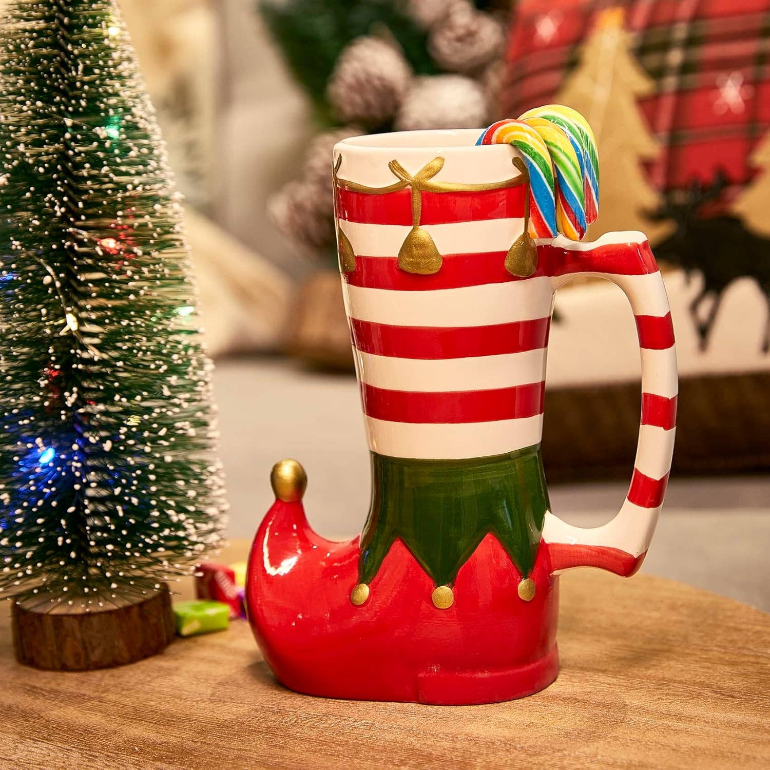 The Wine Savant /  Khen Glassware - Wholesale Coffee Mug - Christmas Elf Boot Mug Large Ceramic Christmas Mug 17oz4