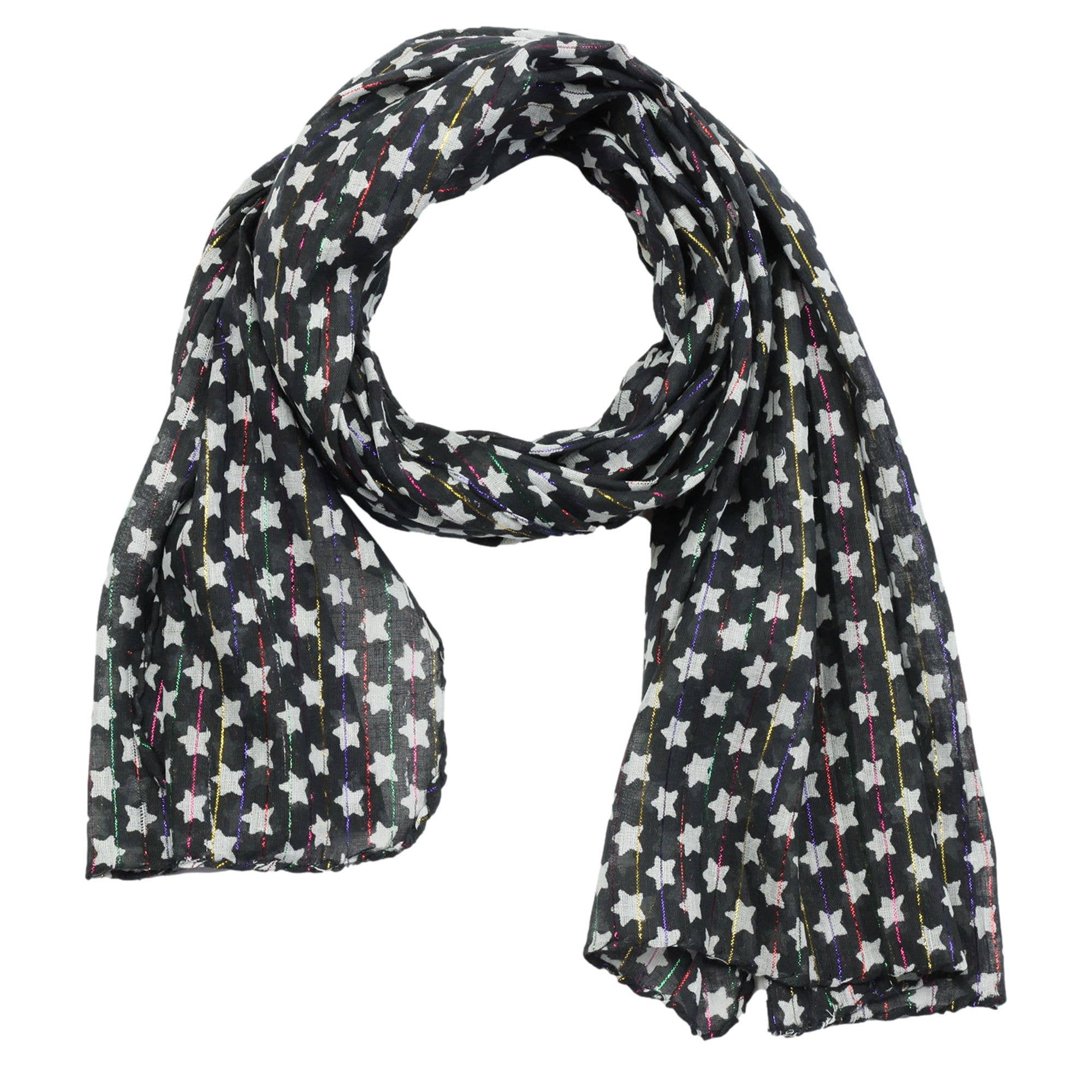 Tribal Trade GmbH - Wholesale Scarf - Unisex - Cotton fabric stars 1.5 cm black white lurex colorful 1 scarf0