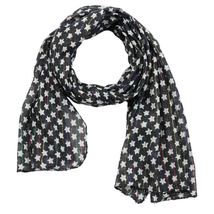 Tribal Trade GmbH - Wholesale Scarf - Unisex - Cotton fabric stars 1.5 cm black white lurex colorful 1 scarf