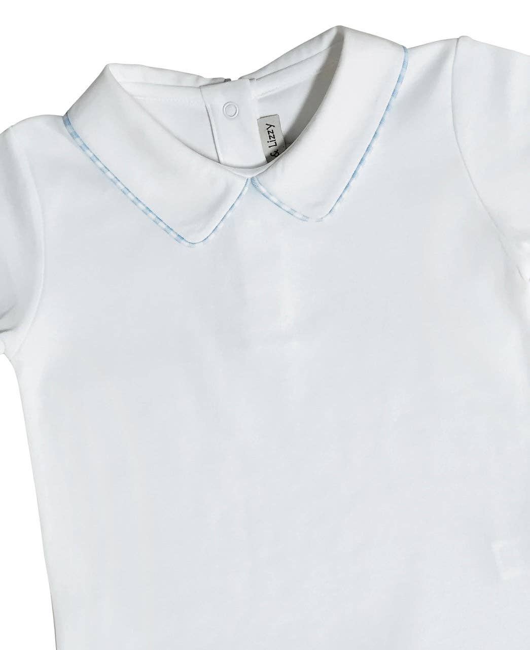 Marco and Lizzy - Vendita all'ingrosso Completo salopette - Neonati - Completo per neonato in cotone Pima blu con bretelle a quadri3