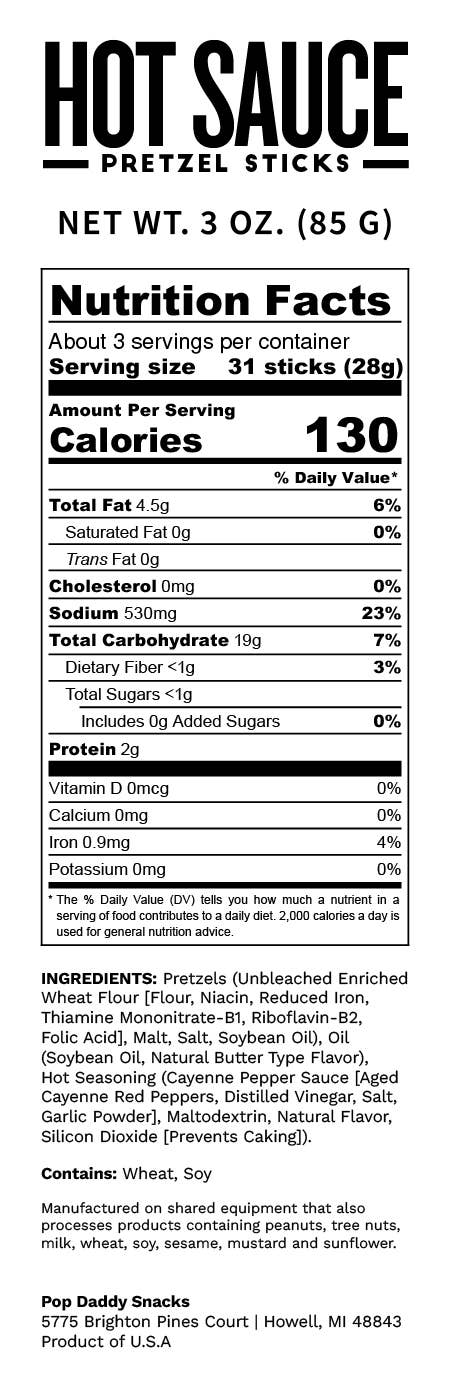 Pop Daddy Snacks - Wholesale Pretzels - Pop Daddy – Hot Sauce Seasoned Pretzels 3.0oz2