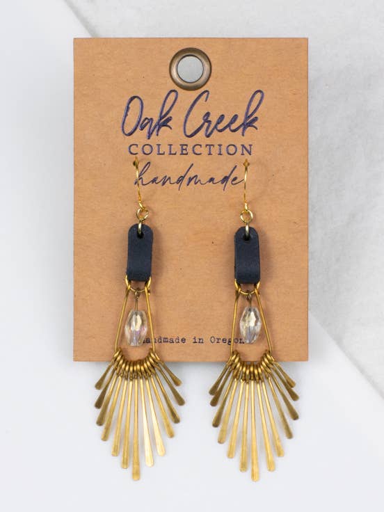 Leather Strap w/ Glass Teardrop/Metal Fringe for wholesale by Oak Creek Collection Handmade