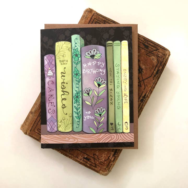 Cynla – Großhandel Geburtstagskarten – Buch-Grußkarte — Bücherregal, Bibliothek, Buchladenkarten1