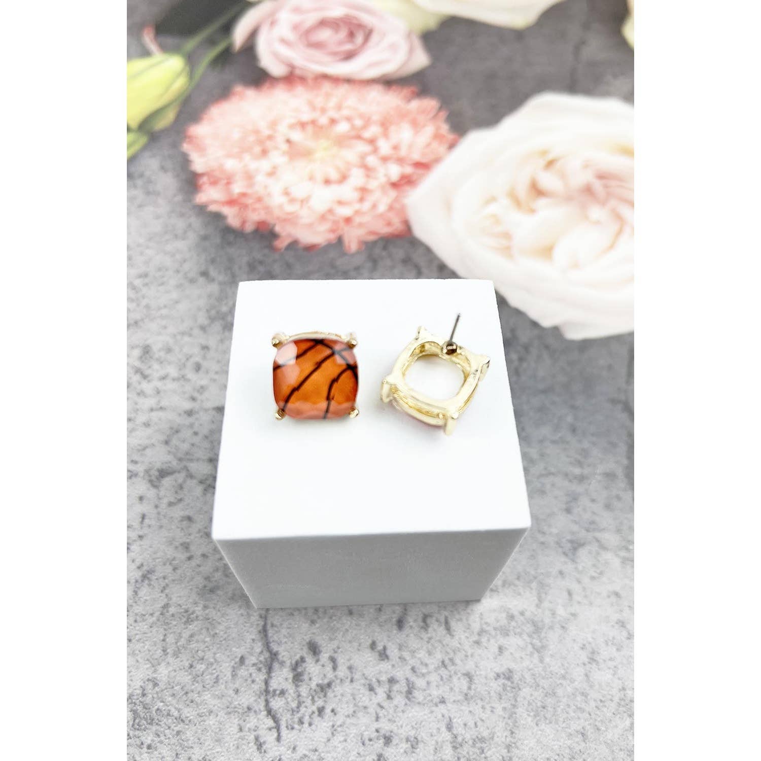 JHP Collection - Wholesale Stud/Post Earrings - RECTANGULAR SHAPE SPORTS BALL STUD EARRINGS5