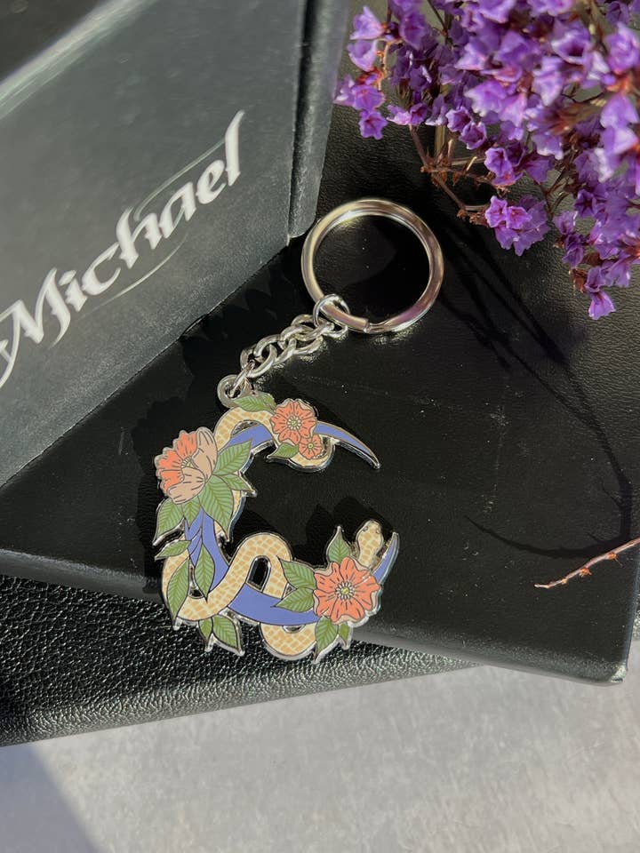 Snake and Moon Keychain, Crescent Moon Keychain for wholesale by Arch Michael
