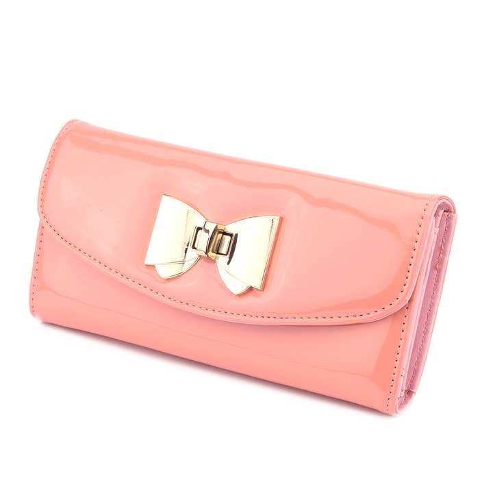 Superbia – wholesale Wallet – Women's – Patent Bow Clasp Opening Long Purse with Gift Box-Bow2061