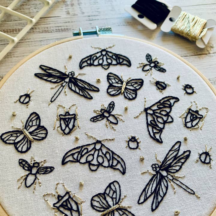 Rose Stitch Art - Wholesale Embroidery/Cross Stitch Supplies - Full embroidery kit. Insect DIY beginner hoop art craft. Adult anxiety/stress relief butterfly and dragonfly gift8