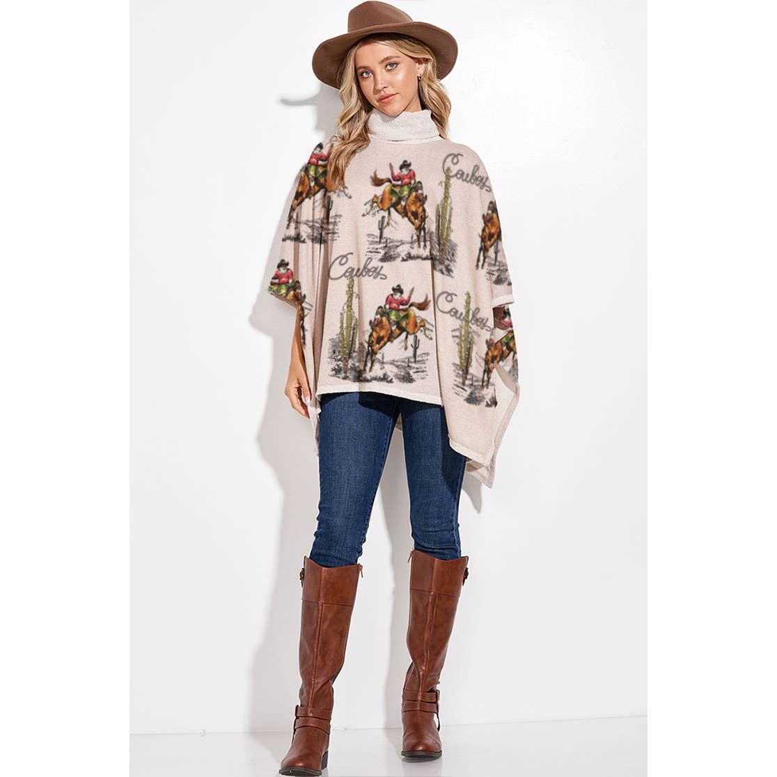 Phil Love - Wholesale Poncho - Women's - Rodeo cowboy print turtle neck poncho8