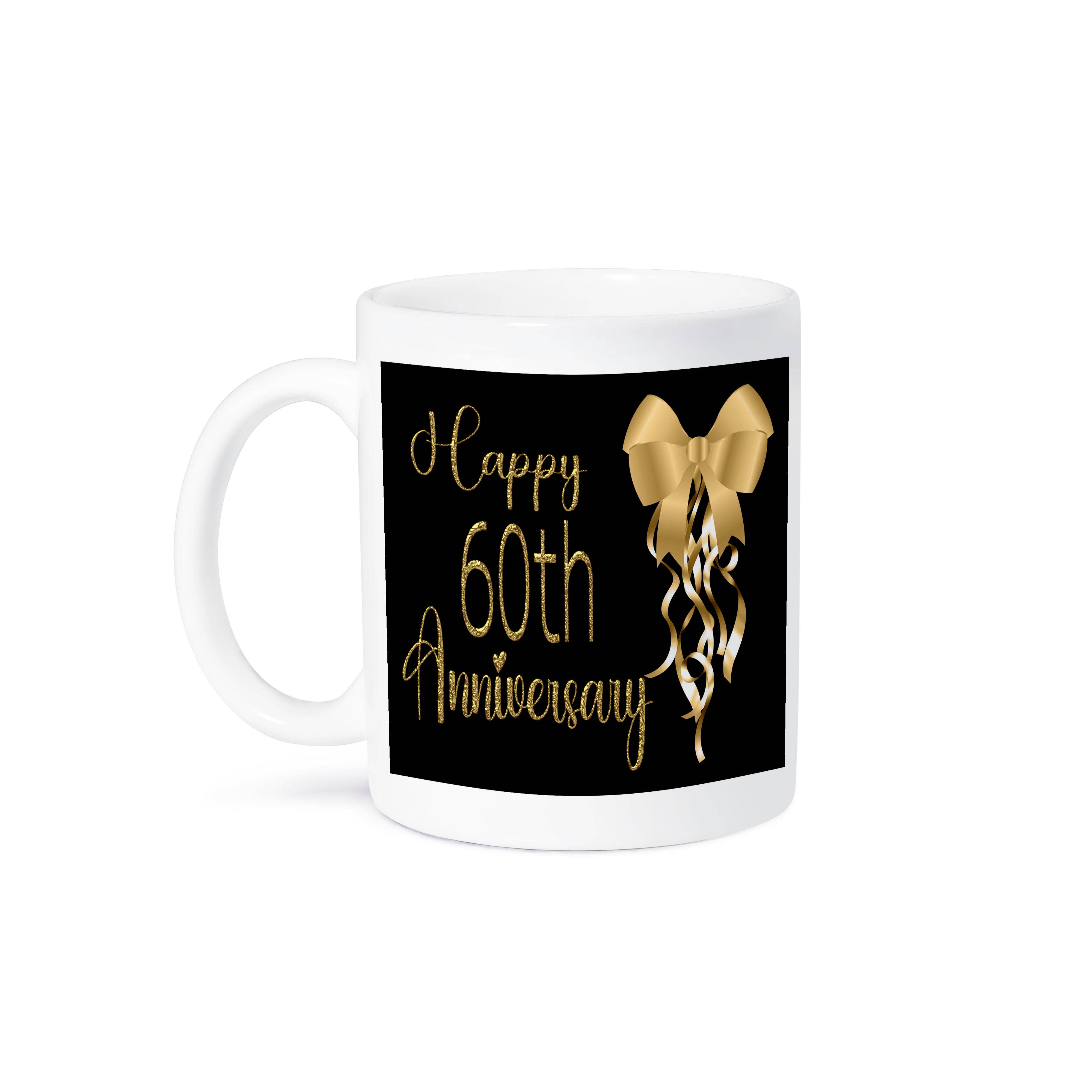 3dRose - Wholesale Coffee Mug - 3dRose, Happy 60th Anniversary Image Of Gold Bow and Ribbons, Mug8