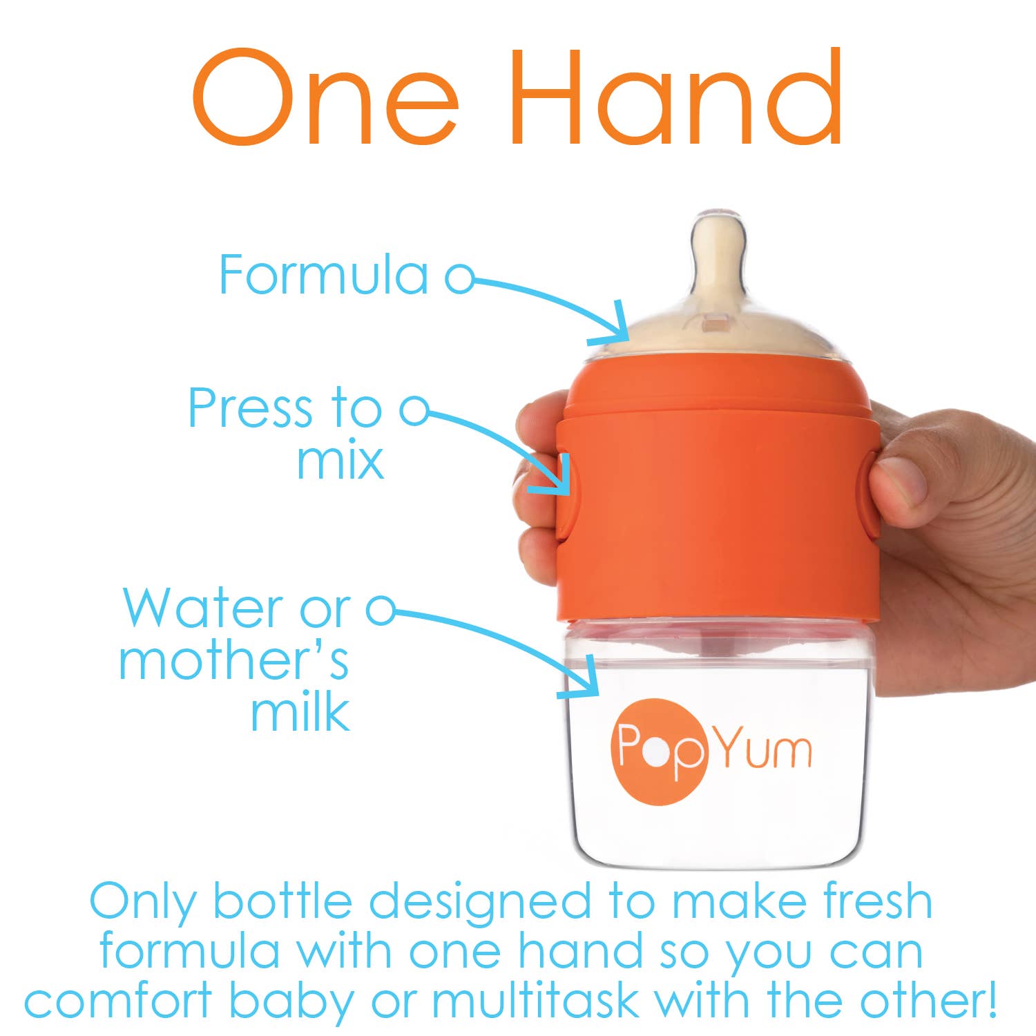 PopYum - Wholesale Baby Bottle - PopYum Orange 5 oz. Anti-Colic Formula Making Bottle2