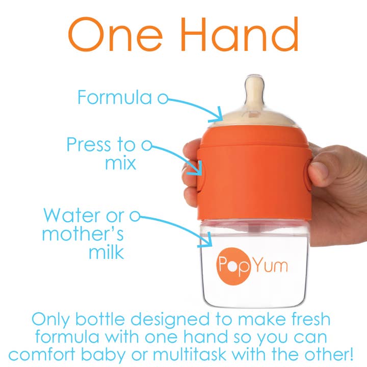 PopYum - Wholesale Baby Bottle - PopYum Orange 5 oz. Anti-Colic Formula Making Bottle2