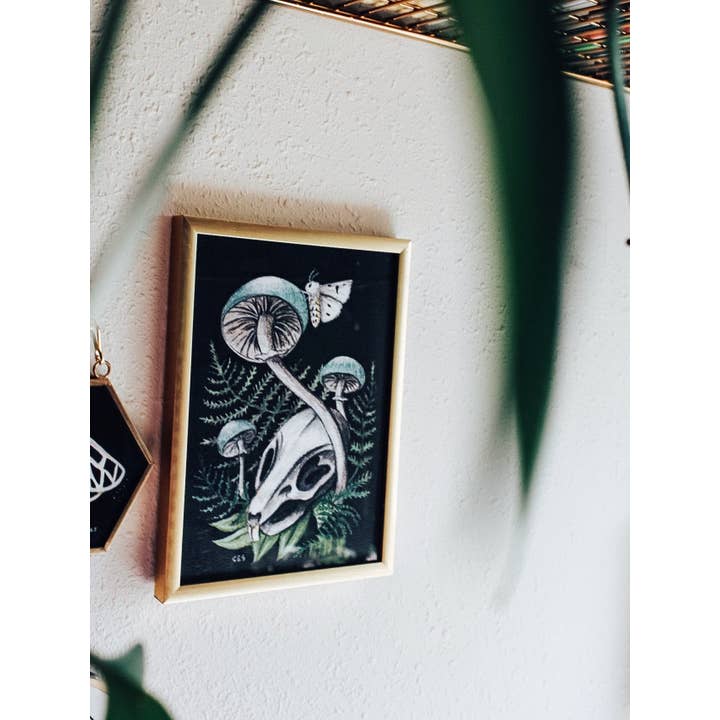 Stropharia Aureginosa Mushrooms And Field Mouse Skull for wholesale by Brevity Art