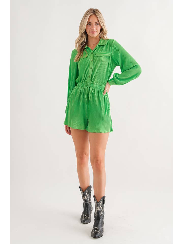 Blue B - Wholesale Romper – Women's - 61136R - Accordion Pleated Collared Romper13