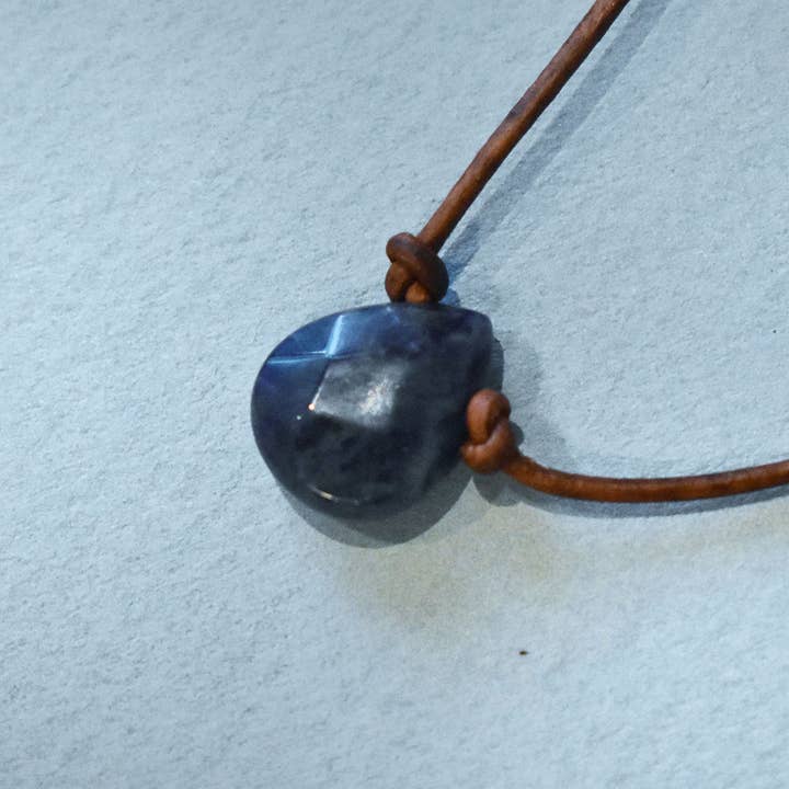 Sodalite Gemstone & Light Brown Leather Necklace for wholesale by Hadley Richards Designs