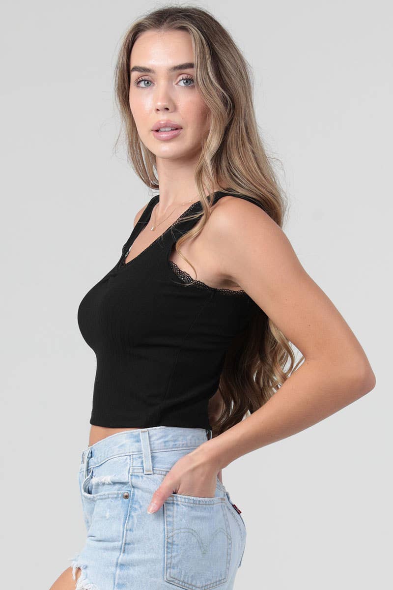 ANGIE - Vente Débardeur – femme - DÉBARDEUR EN TRICOT CÔTELÉ À BORDURE EN DENTELLE X2EA0-ASIS17