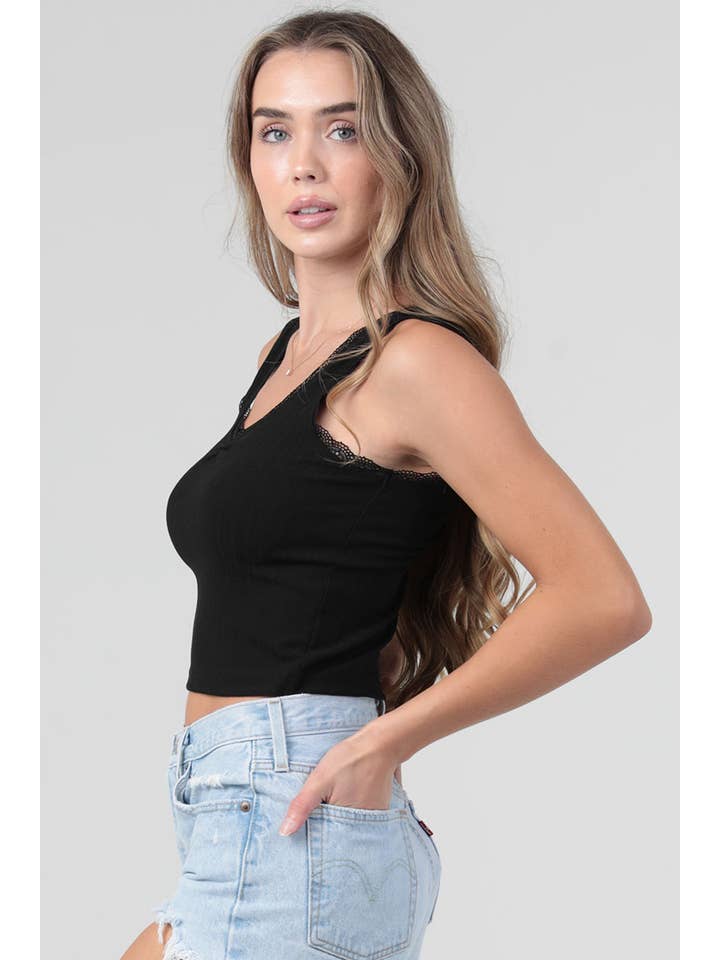 ANGIE - Vente Débardeur – femme - DÉBARDEUR EN TRICOT CÔTELÉ À BORDURE EN DENTELLE X2EA0-ASIS17