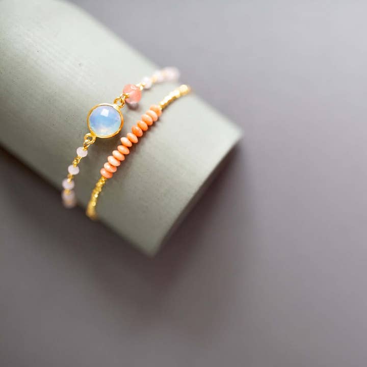 Bracelet Set: Opal Quartz & Pink Coral Stones for wholesale by Parken Jewelry