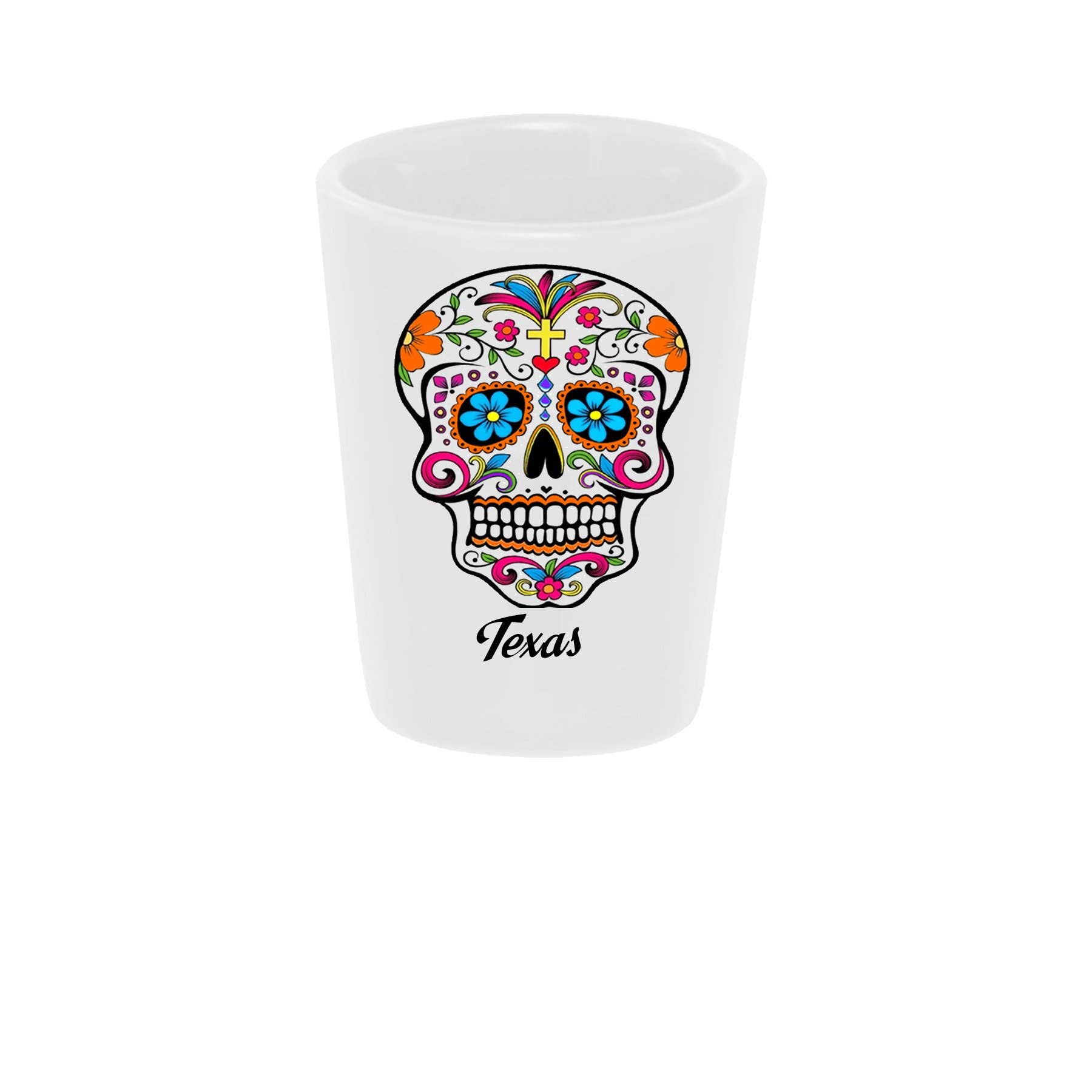 Bronze Baboon - Venta al por mayor Vaso de chupito - Vaso de chupito Sugar Skull 1.5 oz Día de los Muertos10