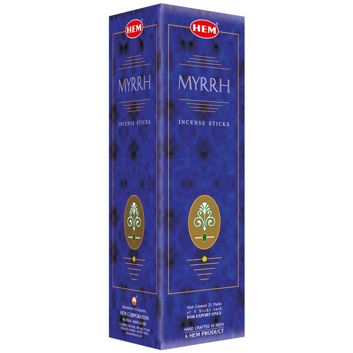 HEM Bâtons d'encens Myrrhe – Pack carré (25 paquets × 8 bâtons) pour la vente par Garland of Letters Bookstore
